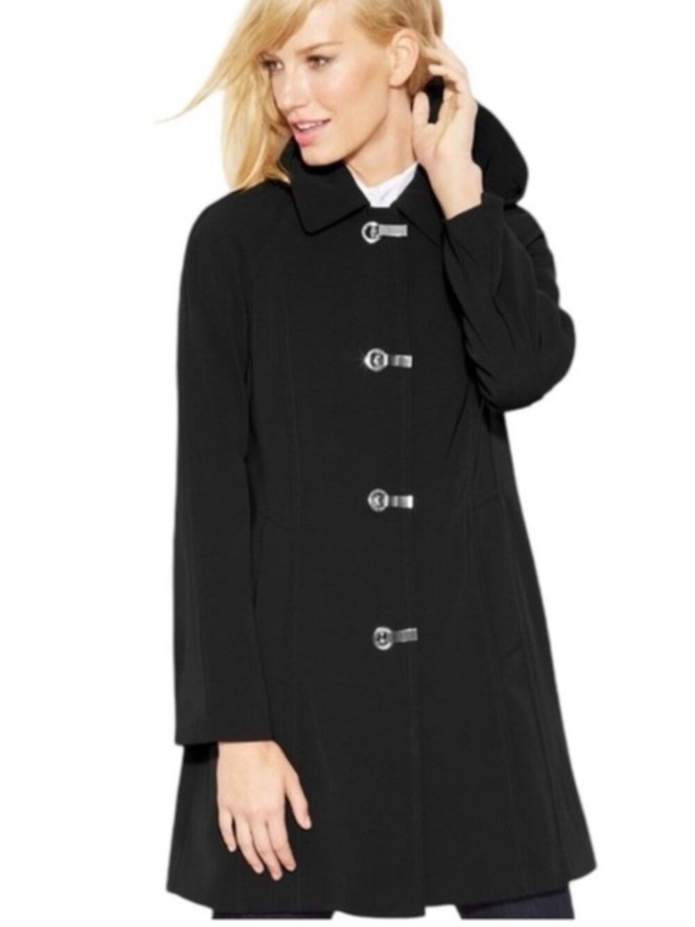 London Fog Women’s Black Trench Mid-Length Toggle Car Coat Size M